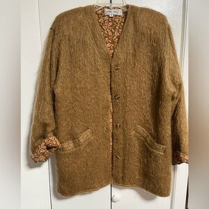 Vintage 80s Anne Hall Silk Brown Wool Cardigan